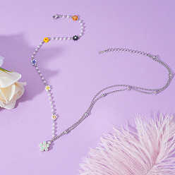 Аквамарин Кулон в виде цветка из сплава и акрила, цепочка ручной работы для женщин., платина, аквамарин, 17.72 дюйм (45 см), подвеска: 12 мм длиной.