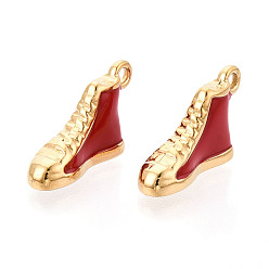 Малиновый 304 нержавеющей стальной эмали подвески, обувь прелести, ионное покрытие (ip), реальный 18 k позолоченный, малиновый, 12x18.5x6.5 мм, отверстие : 1.4~1.7 мм