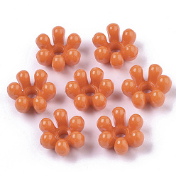 Orange Opaque AS Plastic Bead Caps, 6-Petal, Flower, Orange, 22.5x20.5x12.5mm, Hole: 4.5mm, about 210pcs/500g