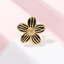 Цветок 304 открытые кольца манжеты из нержавеющей стали, с эмалью, золотые, цветок, 25x25.5 мм