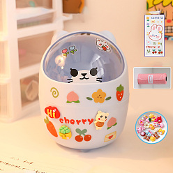 Светлый Стально-синий Мини пластиковая столешница для мусора, Милый мишка, маленькая корзинка для мусора, с 1 листовыми мультяшными декоративными наклейками и 4 наклейками 3 шт. 1 d и 125x160 рулонными пакетами, для офиса и повседневных товаров, светло-стальной синий, {1} мм