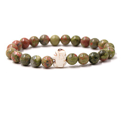 Унакит Браслеты из натуральных бусин унакита и синтетической бирюзы для мужчин и женщин, круглый и слон