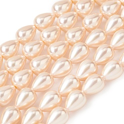 Персиковый Слойка Нити бусин из гальванизированного непрозрачного стекла, имитирующие жемчуг, слеза, розовые, 10.5x8 мм, отверстие : 0.7 мм, около 38 шт / нитка, 15.75'' (40 см)