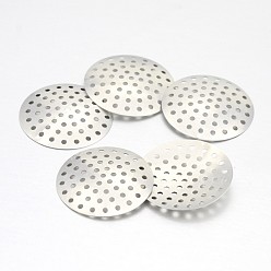 Platinum Brass Finger Ring/Brooch Sieve Findings, Perforated Disc Settings, Platinum, 25x1mm, Hole: 1mm