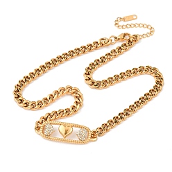 Золотой 304 Женское ожерелье с подвеской в форме сердца из нержавеющей стали с кристаллами и стразами, золотые, 15.91 дюйм (40.4 см)