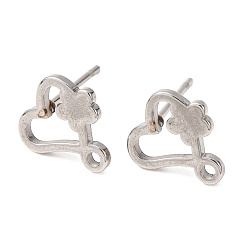 Heart 304 Stainless Steel Stud Earring Findings, with Loop, Stainless Steel Color, Heart, 10x9.5mm, Hole: 1.2mm, Pin: 10x0.8mm