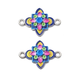 Платина 3d напечатанный сплав коннектор со стразами, королевский синий цветок, платина, подходит для 2 мм и 1 мм и 2.5x1.5 мм горный хрусталь, 17x23.5x4 мм, отверстие : 1.8 мм