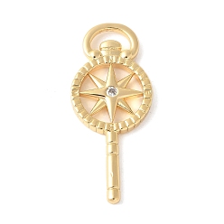 Настоящее золото 18K Подвески из латуни с прозрачным фианитом, звезда с компасом подвески, стойки покрытие, прочное покрытие, без никеля , реальный 18 k позолоченный, 32.5x14x3 мм, отверстие : 2x6.5 мм