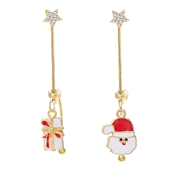 Золотой Рождественские серьги-гвоздики с эмалью из алюминиевого сплава для женщин, со стразами, золотые, 58.5x9~14.5 мм