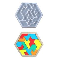 White Hexagon Tangram Puzzle Silicone Molds, Casting Molds, for UV Resin, Epoxy Resin Logic IQ Game Toy Craft Making, White, 160x181x8mm, Inner Diameter: 18~69x20~62mm