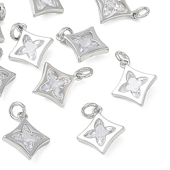Platinum SHEGRACE Brass Clear Cubic Zirconia Pendants, Rhombus Charms, Cadmium Free & Lead Free & Nickel Free, Platinum, 12x10.5x3.5mm, Hole: 3.5mm