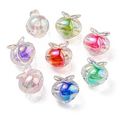 Mixed Color UV Plating Rainbow Iridescent Acrylic Beads, Two Tone Bead in Bead, Peach, Mixed Color, 18x17.5x16mm, Hole: 3.5mm