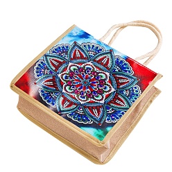 Blume DIY Diamant-Malkits für Leinenhandtaschen, Wiederverwendbare Einkaufstasche Handwerk, Mandala, Blumenmuster, Handtasche: 260x260x110 mm