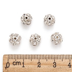 Silver Brass Clear Rhinestone Beads, Grade B, Round, Silver Color Plated, 8mm