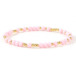 Pink Эластичные браслеты из круглых бусин из акрила и латуни для женщин, золотые, розовые, 6.89 дюйм (17.5 см)
