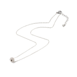 Platinum Brass Micro Pave Cubic Zirconia Pendant Necklace, with Brass Curb Chain, Platinum, 43.4x0.16cm