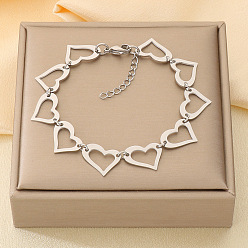 Сердце 304 женские браслеты-цепочки со звеньями из нержавеющей стали, цвет нержавеющей стали, сердце, 7.87 дюйм (20 см)