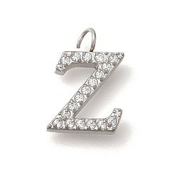 Letter Z 304 микро нержавеющей стали прокладывать Цирконом подвески, подвески с буквой az~z, Письмо Z, 12.5x8.5x2 мм, отверстие : 2 мм