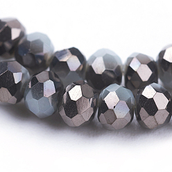 Black Electroplate Glass Faceted Rondelle Beads Strands, Imitation Jade, Half Plated, Black, 3x2mm, Hole: 1mm, about 165~169pcs/strand, 15~16 inch(38~40cm)