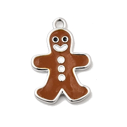 Gingerbread Man Рождественские латунные эмалевые подвески, стойки покрытие, долговечный, без кадмия и без свинца, платина, Колобок, 18.5x13x2 мм, отверстие : 1.4 мм