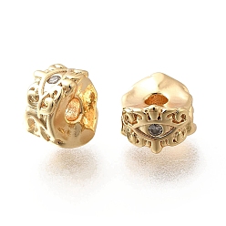 Настоящее золото 18K Латунные микро проложить кубического циркония бусы, без кадмия, без никеля и без свинца, плоские круглые с глаз, реальный 18 k позолоченный, 9x6.5 мм, отверстие : 2.5 мм