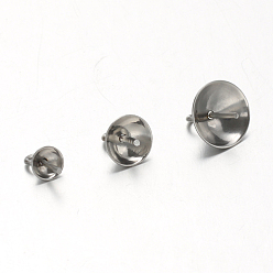 Stainless Steel Color 304 Stainless Steel Cup Pearl Peg Bails Pin Pendants, For Half Drilled Beads, Stainless Steel Color, 4mm, Hole: 1mm, Pin: 0.7mm