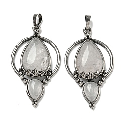 Cristal de cuarzo Colgantes de cristal de cuarzo naturales, dijes en forma de lágrima de latón chapado en estante, plata antigua, sin plomo y cadmio, 49.5x28x7 mm, agujero: 8x5 mm