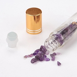 Amethyst Glass Roller Ball Bottles, Essential Oil Refillable Bottle, with Amethyst Chip Beads, for Personal Care, 85x20mm, Beads: 3x11~3x7mm, Capacity: 10ml