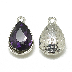 Фиолетовый Колготки из легированного стекла, граненые, слеза, платина, фиолетовые, 14.5x9x5 мм, отверстие : 1.5 мм