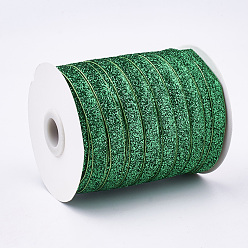 Green Glitter Sparkle Ribbon, Polyester & Nylon Ribbon, Green, 3/8 inch(9.5~10mm), about 50yards/roll(45.72m/roll)