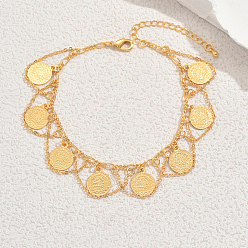 Золотой Старинные железные круглые монеты цепочка кисточка браслеты на ногу для женщин, идеально подходит для вечеринок и праздников, золотые, 8-1/4 дюйм (210 мм)