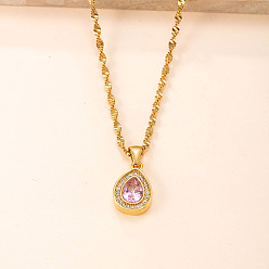 Роза 304 Подвески-капли из нержавеющей стали со стразами для женщин, реальный 18 k позолоченный, роза, 23.62 дюйм (60 см)