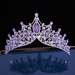 Фиолетовый Сплав горный хрусталь ленты для волос, аксессуары для волос для женщин и девочек, корона, фиолетовые, 135 мм