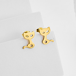 Golden 304 Stainless Steel Stud Earrings for Women, Cat Shape, with 316 Surgical Stainless Steel Pin, Golden, 13x10mm