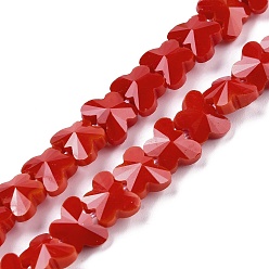 Красный Непрозрачные цветные стеклянные бусины, бабочка, граненые, красные, 8x10x5.5 мм, отверстие : 0.9 мм, около 55 шт / нитка, 15.47 дюйм (39.3 см)