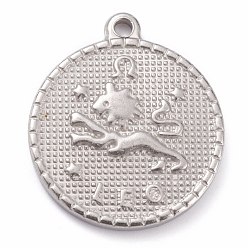 Leo 304 Stainless Steel Pendants, Flat Round with Constellation, Leo, 29x26x3mm, Hole: 2mm