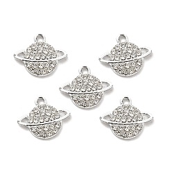Crystal Alloy Rhinestone Pendants, Platinum Tone Planet Charms, Crystal, 15x18x2.6mm, Hole: 2mm