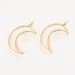 Real 18K Gold Plated Brass Pendants, Nickel Free, Real 18K Gold Plated, Moon, 16x10x1mm, Hole: 1mm