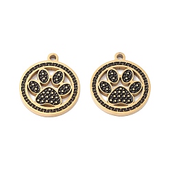 Настоящее золото 18K Вакуумное покрытие pvd 304 эмалированные подвески из нержавеющей стали, ручная полировка, Плоский круглый с отделкой, реальный 18 k позолоченный, 17x15x1 мм, отверстие : 1.5 мм