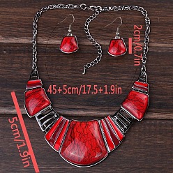 Красный Комплекты из трапециевидных ожерелий и висячих серег из сплава смолы, платина, красные, 450 мм