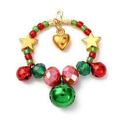 Сердце Подвески из стеклянного бисера для рождественских венков, с 304 подвесками из нержавеющей стали и сплавными подвесками и латунным колокольчиком, граненые, сердце, 41x33.5x9.5 мм, отверстие : 1 мм