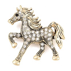 Античная Бронза Броши-булавки из сплава со стразами, лошадь, кристалл, античная бронза, 38x36.5 мм