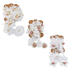 (52) Непрозрачная лаванда 3 ярды 3 стили полиэстеровые цветочные кружевные ленты ручной работы, цветочная кружевная отделка, с пластиковой бисера, для аксессуаров для одежды, разноцветные, 2~2-7/8 дюйм (51~73 мм), 1 двор / стиль