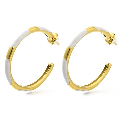 Белый Ионное покрытие (ip) 304 серьги-пусеты с эмалью из нержавеющей стали, серьги-кольца, реальный 14 k позолоченный, белые, 37x3.5 мм
