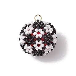 (52) Непрозрачная лаванда Подвески из стеклянного бисера в виде футбольного мяча, с деревянной бусиной и 304 кольцами из нержавеющей стали, разноцветные, 20.5 мм, отверстие : 2.5 мм