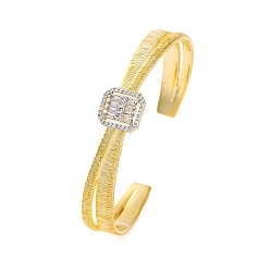 Настоящее золото 18K Квадратная стойка покрытие латунь микро паве кубический цирконий браслеты, браслеты-манжеты крест-накрест для женщин, долговечный, без кадмия и без свинца, реальный 18 k позолоченный, 1/2 дюйм (1.25 см)