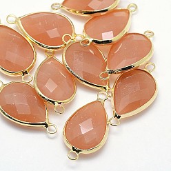 Сэнди Коричневый Золотистые латунные стеклянные каплевидные соединители, песчаный коричневый, 21x11x5 мм, отверстие : 2 мм