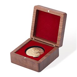 Roja Cajas magnéticas de madera para guardar monedas conmemorativas, plaza, rojo, 8x8x3.8 cm