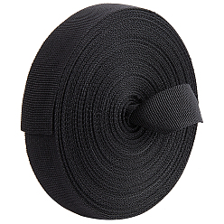 Black 1 Roll Polyester Ribbon, Garment Accessories, Black, 1 inch(25mm), about 10.94 Yards(10m)/Roll