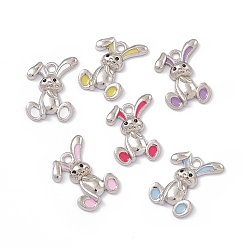 (52) Непрозрачная лаванда Подвески из эмали и сплава, платина, очарование кролика, разноцветные, 20x14x3 мм, отверстие : 2 мм